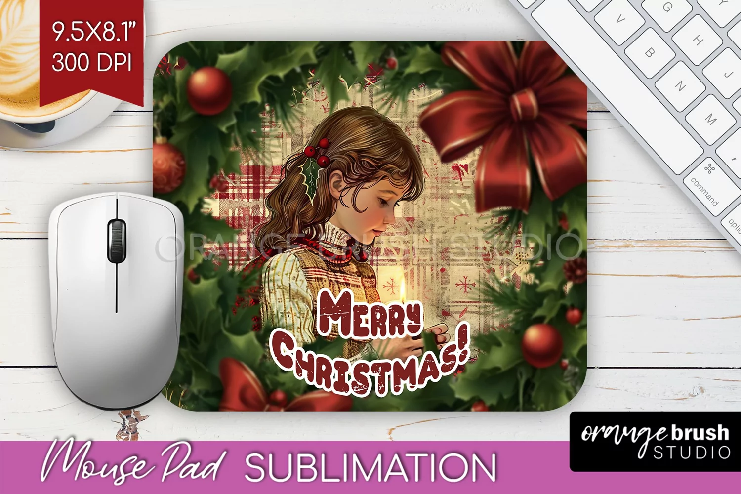 Vintage Christmas Mouse Pad Sublimation - Xmas Mousepad PNG product image 1
