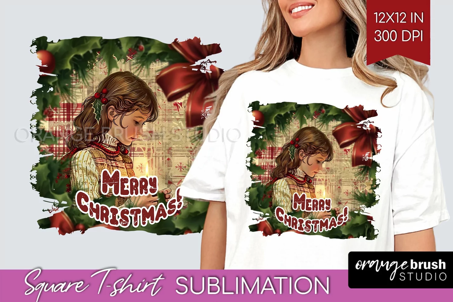 Vintage Christmas Sublimation, Xmas Square Tshirt Background product image 1