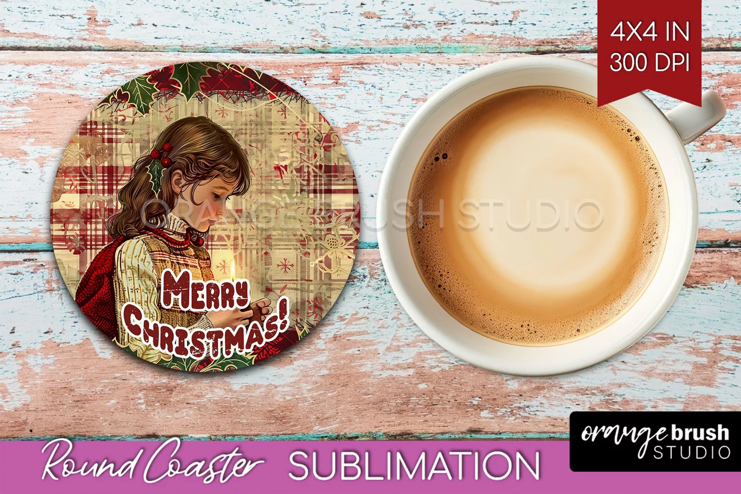 Vintage Christmas Round Coaster - Xmas Coaster Sublimation product image 1
