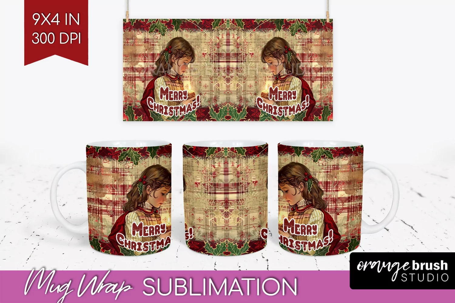 Vintage Christmas Mug Wrap - Retro Xmas 15Oz Mug Sublimation product image 1