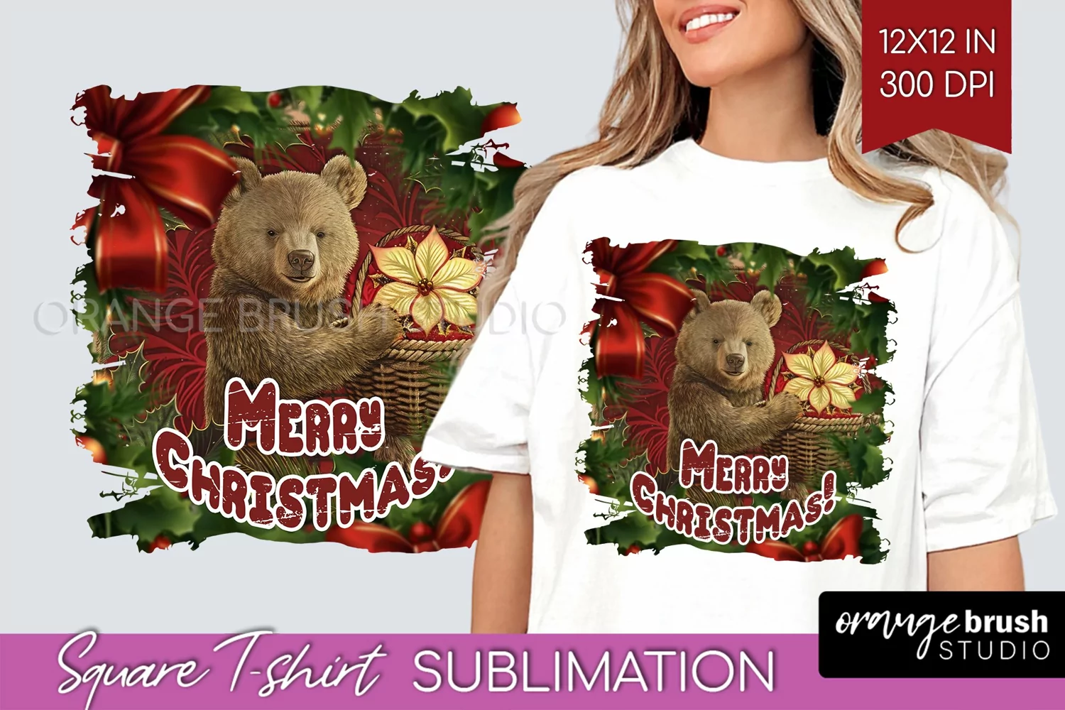 Vintage Christmas Sublimation, Xmas Square Tshirt Background product image 1