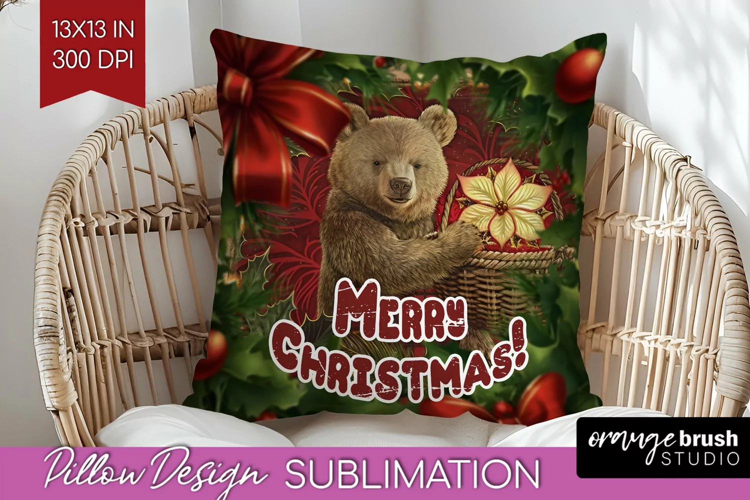 Vintage Christmas Pillow Sublimation - Xmas Pillow Cover PNG product image 1