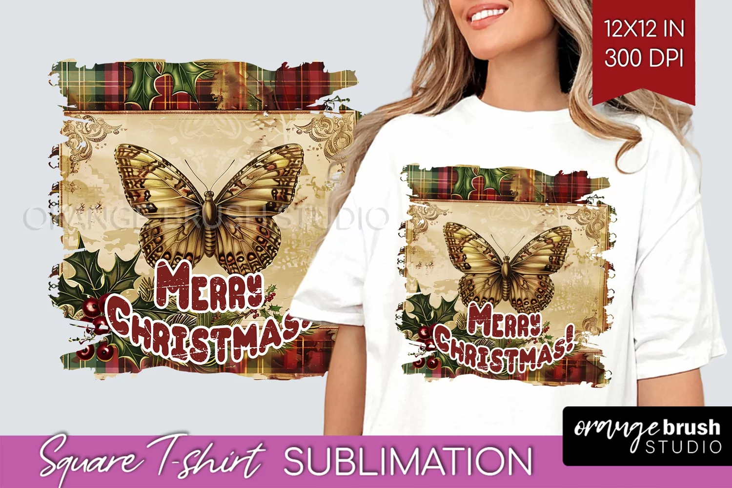 Vintage Christmas Sublimation, Xmas Square Tshirt Background product image 1