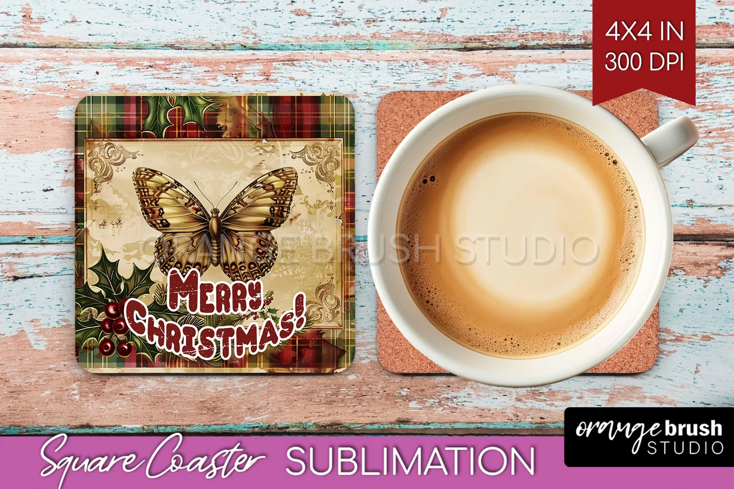 Vintage Christmas Square Coaster - Xmas Coaster Sublimation product image 1