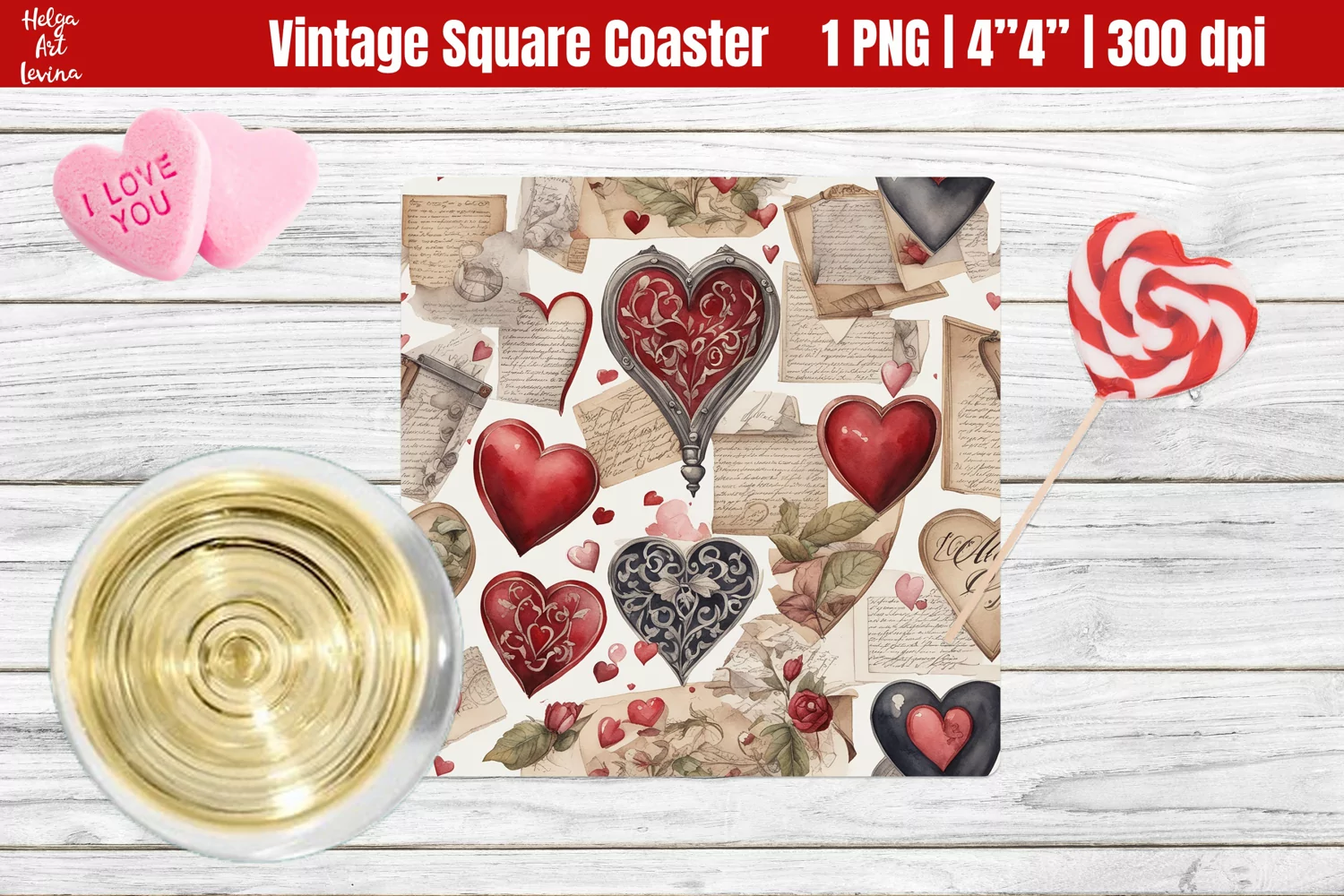 Vintage Valentine's Day| Square Coaster Sublimation product image 1