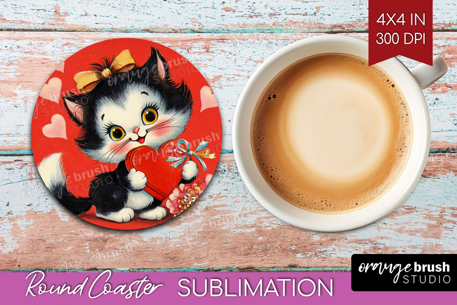 Vintage Valentines Day Round Coaster - Retro Animal Coaster product image 1