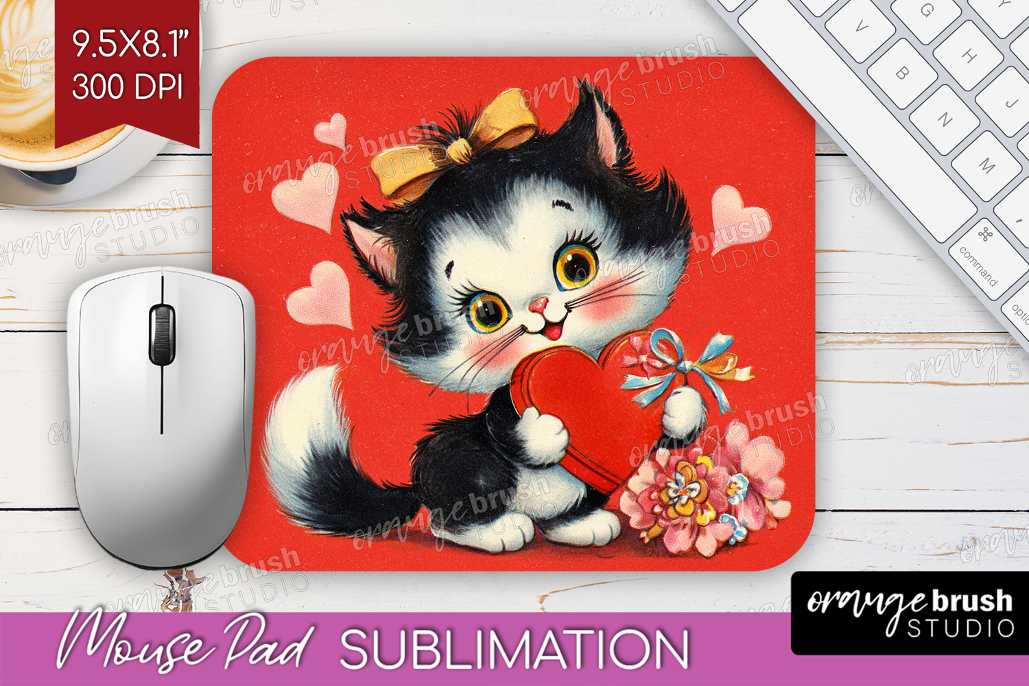 Vintage Valentines Day Mouse Pad Sublimation - Retro Animal product image 1