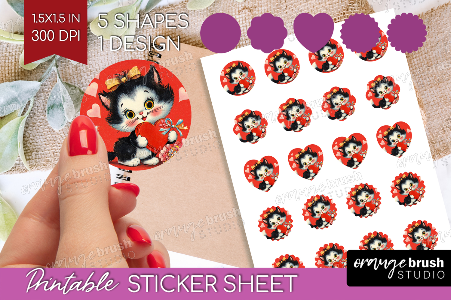 Vintage Valentines Day Round Sticker - Retro Animal Sticker product image 1