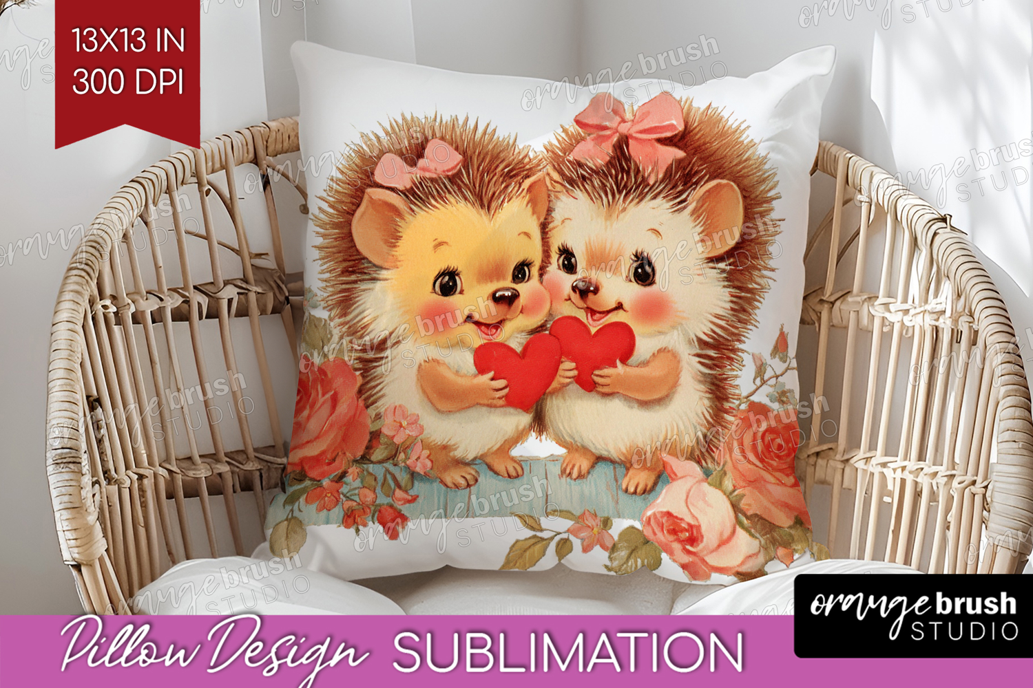 Vintage Valentines Day Pillow Sublimation - Retro Animal PNG product image 1