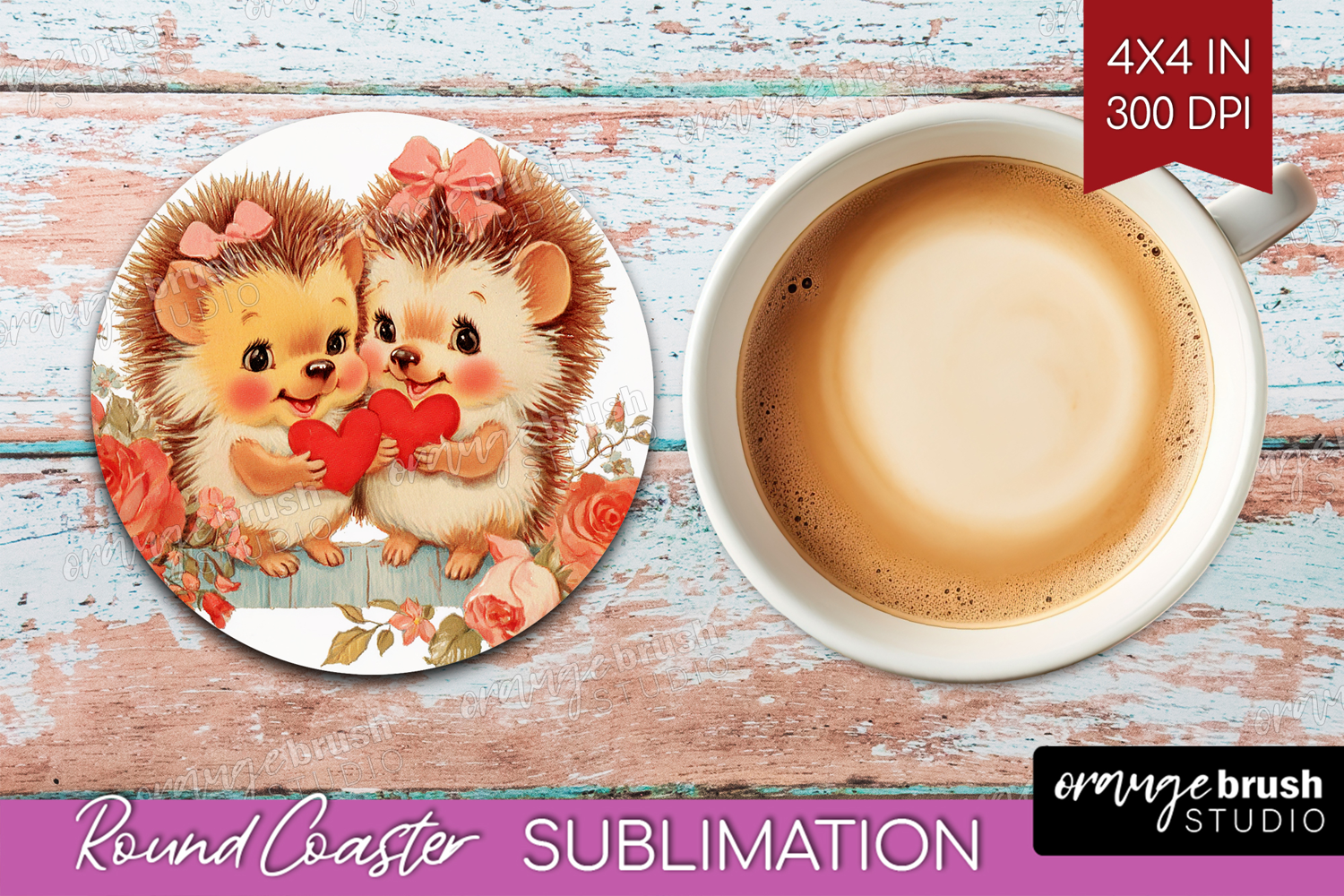 Vintage Valentines Day Round Coaster - Retro Animal Coaster product image 1