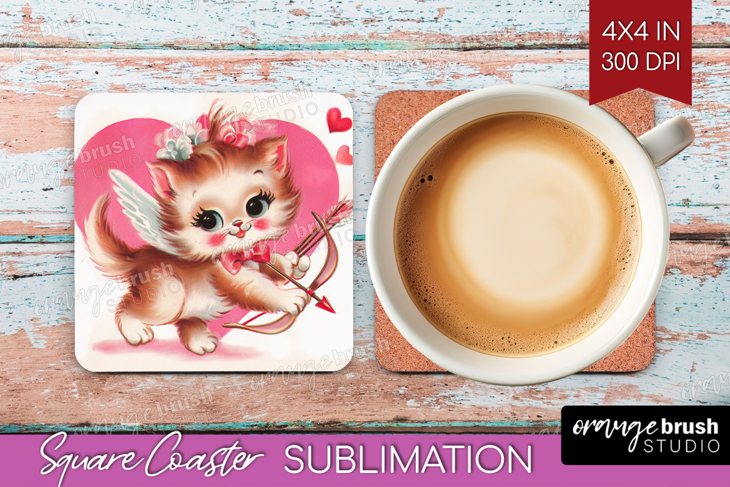 Vintage Valentines Day Square Coaster - Retro Animal Coaster product image 1