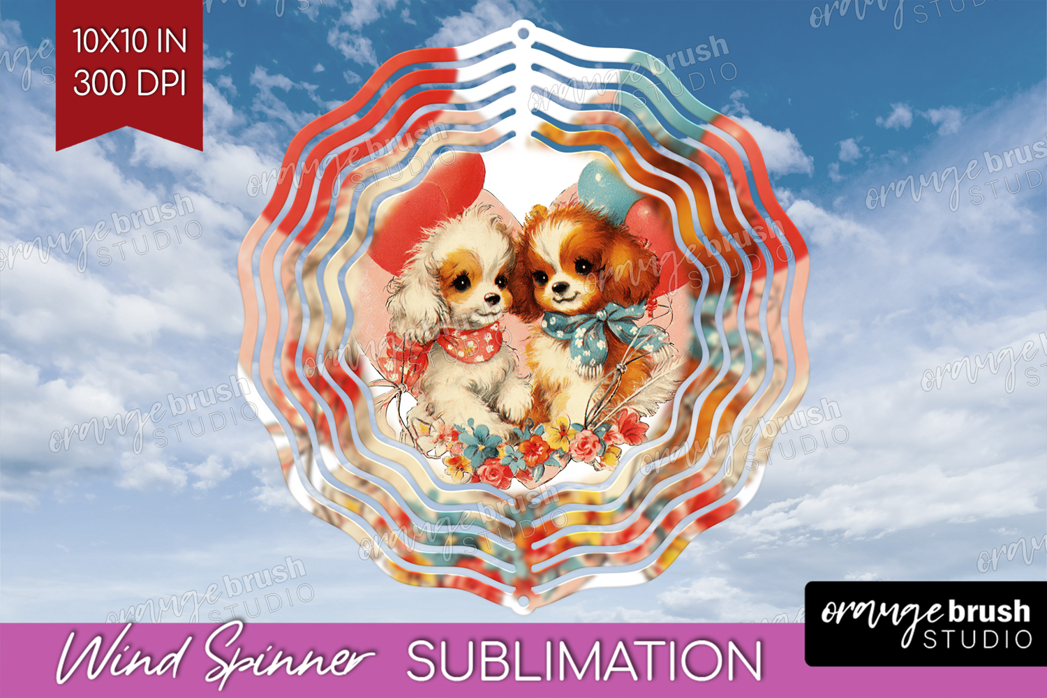 Vintage Valentines Day Wind Spinner Sublimation PNG - Retro product image 1