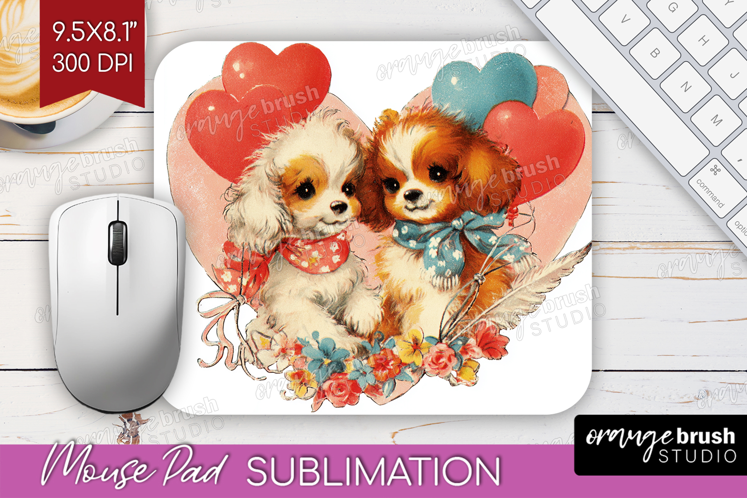 Vintage Valentines Day Mouse Pad Sublimation - Retro Animal product image 1