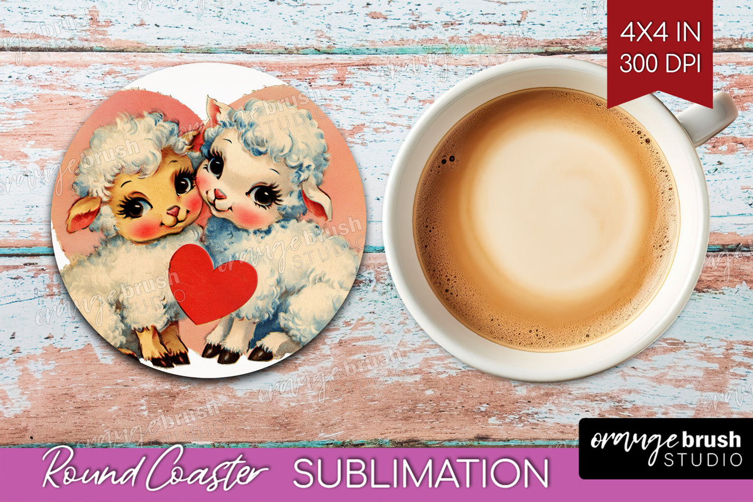 Vintage Valentines Day Round Coaster - Retro Animal Coaster product image 1
