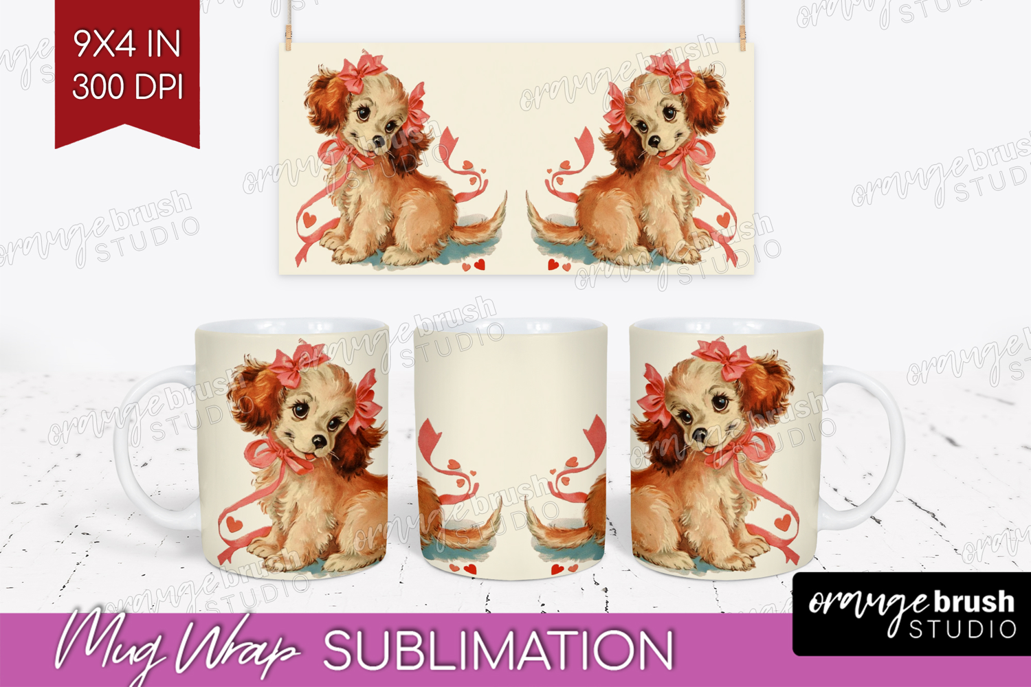 Vintage Valentines Day Mug Wrap - Retro Animal Mug PNG product image 1