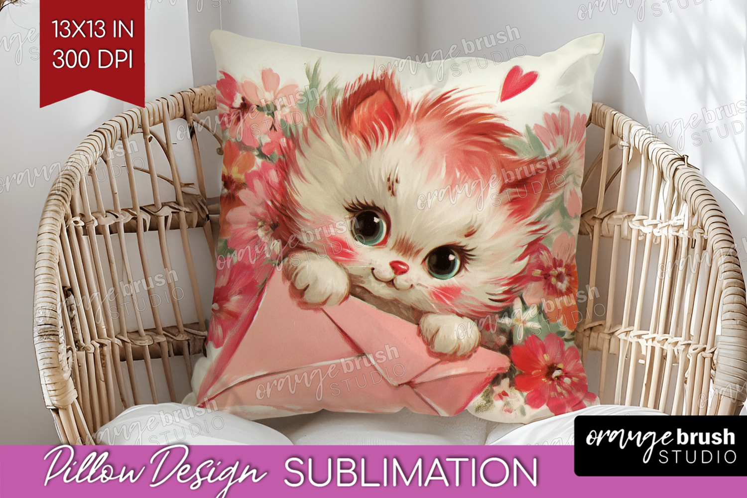 Vintage Valentines Day Pillow Sublimation - Retro Animal PNG product image 1