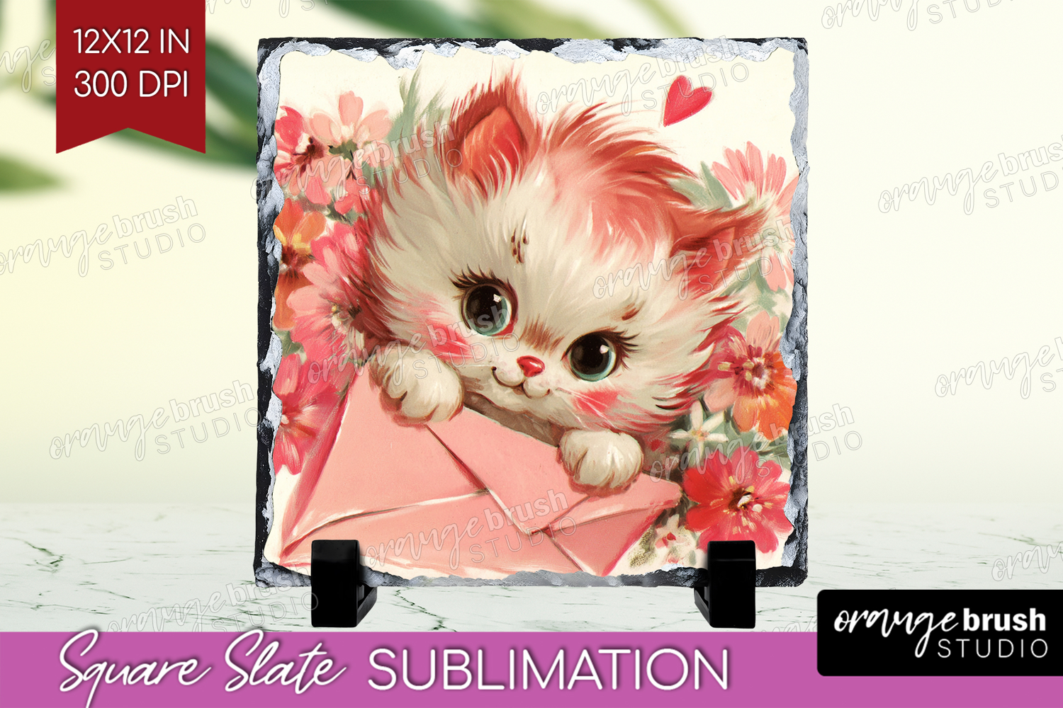 Vintage Valentines Day Slate PNG - Retro Animal Square Slate product image 1