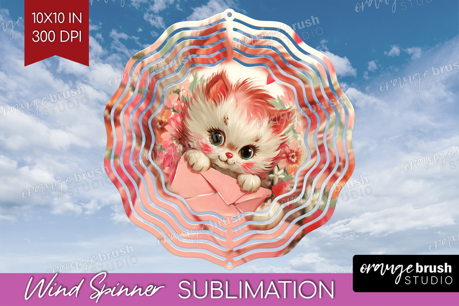 Vintage Valentines Day Wind Spinner Sublimation PNG - Retro product image 1