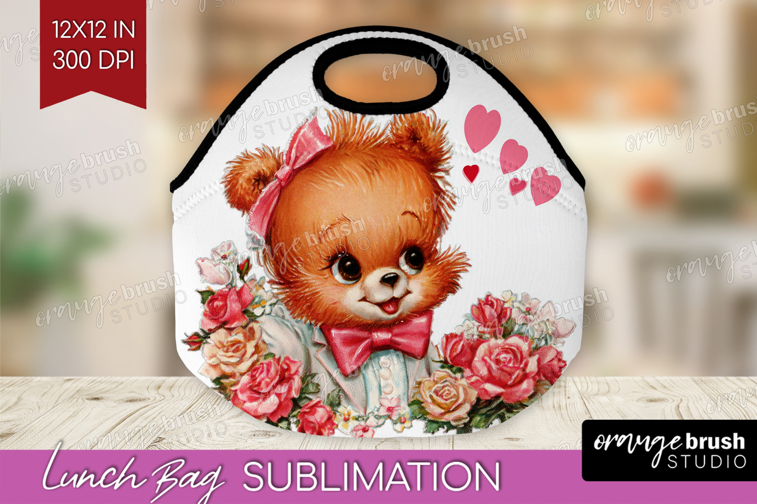 Vintage Valentines Day Lunch Bag - Retro Animal Lunch Bug product image 1