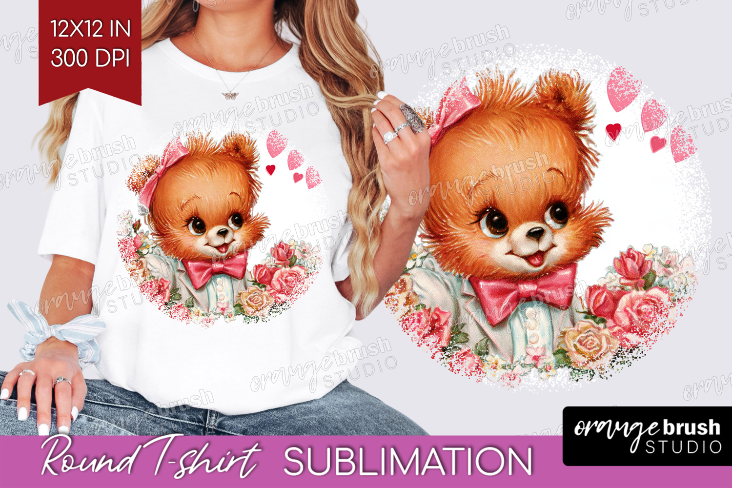 Vintage Valentines Day Round Tshirt Background - Retro PNG product image 1