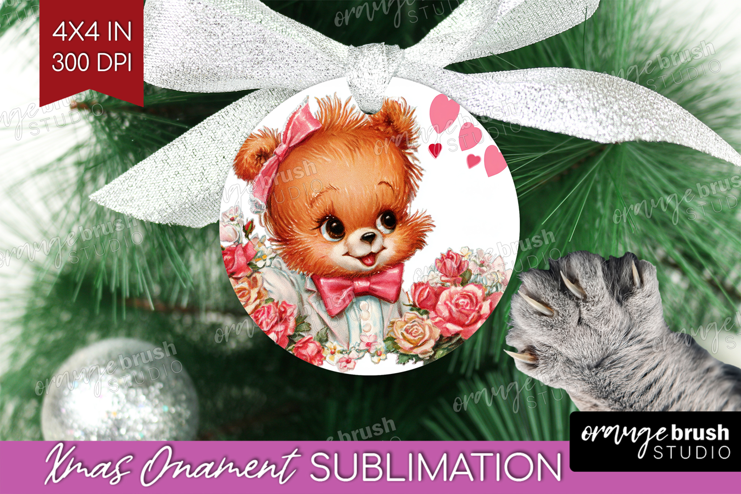 Vintage Valentines Day Ornament PNG - Retro Animal PNG product image 1