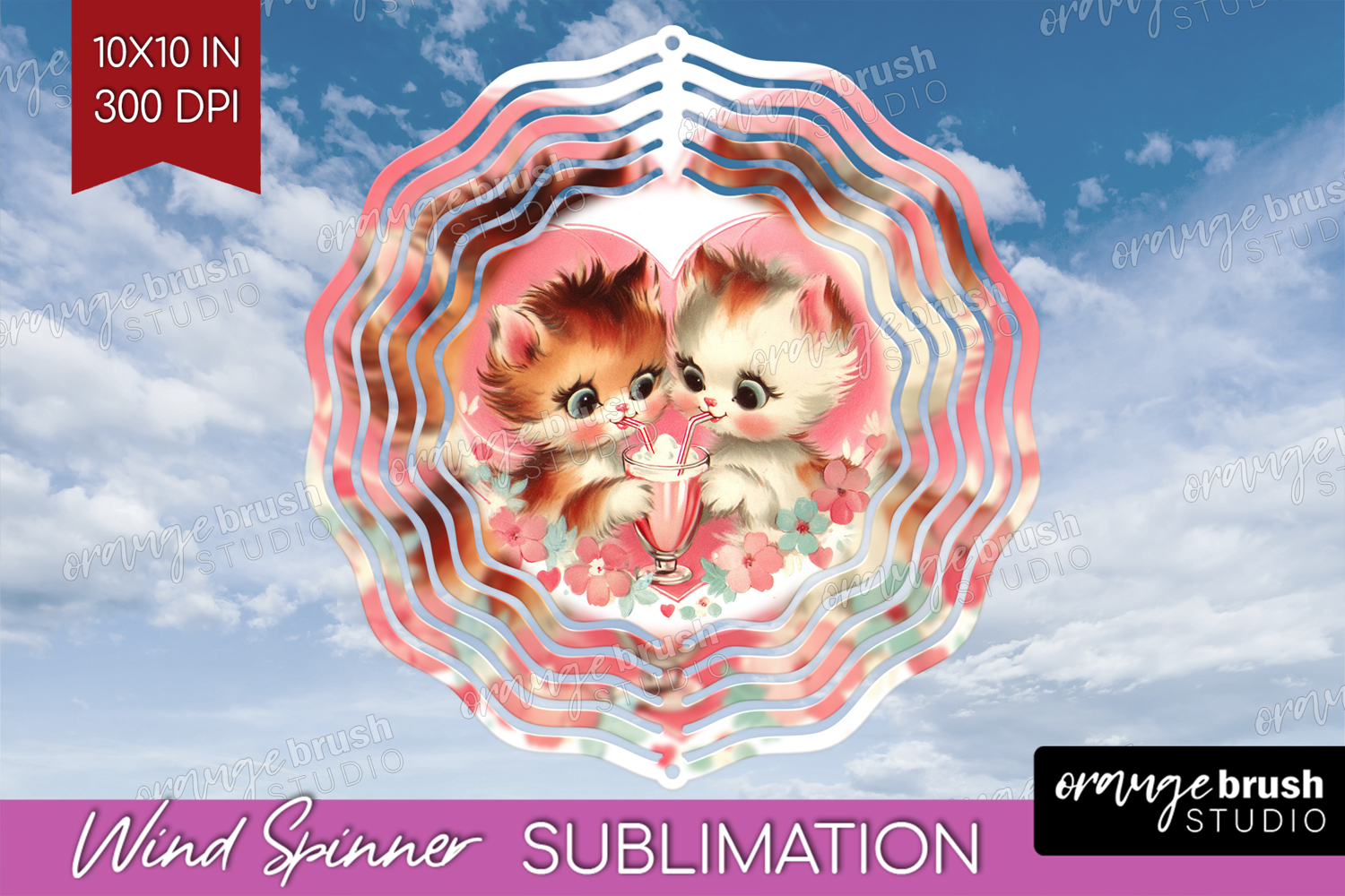 Vintage Valentines Day Wind Spinner Sublimation PNG - Retro product image 1