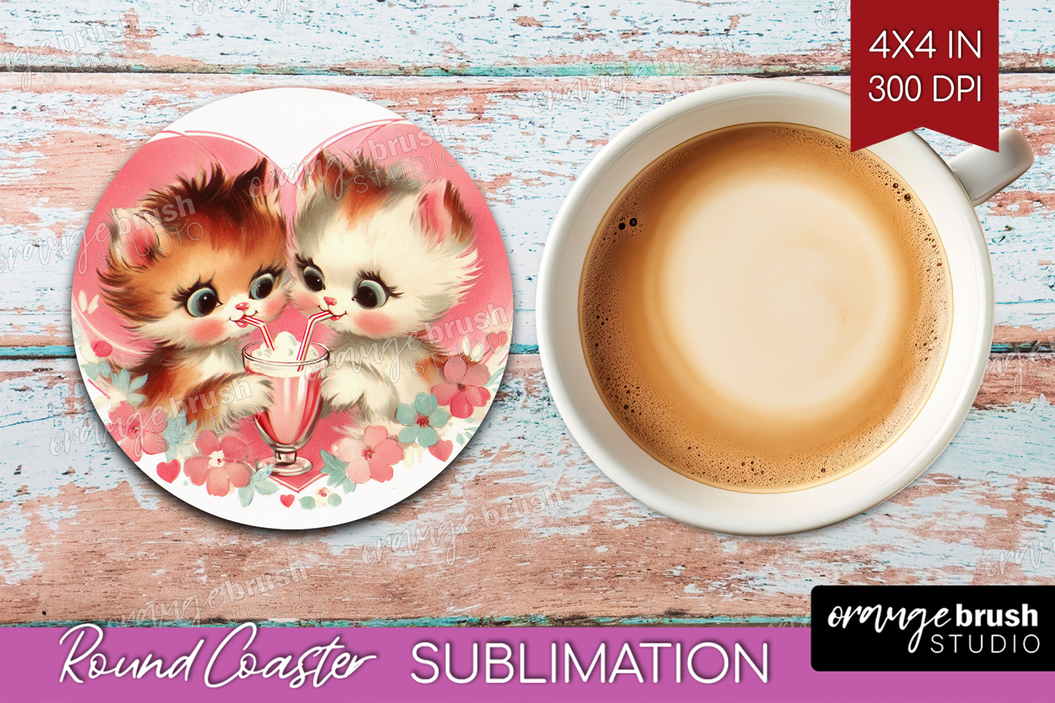 Vintage Valentines Day Round Coaster - Retro Animal Coaster product image 1
