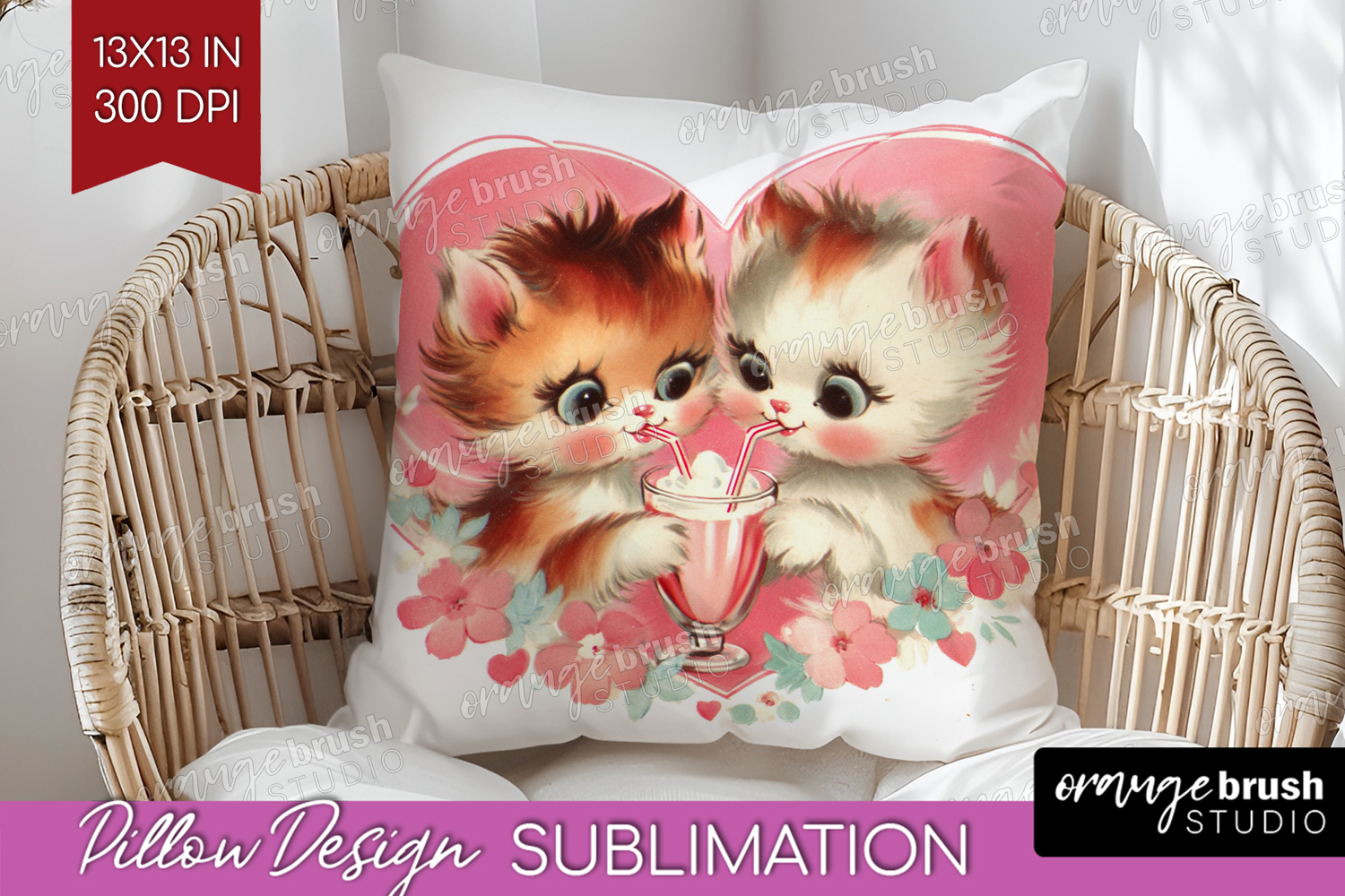 Vintage Valentines Day Pillow Sublimation - Retro Animal PNG product image 1