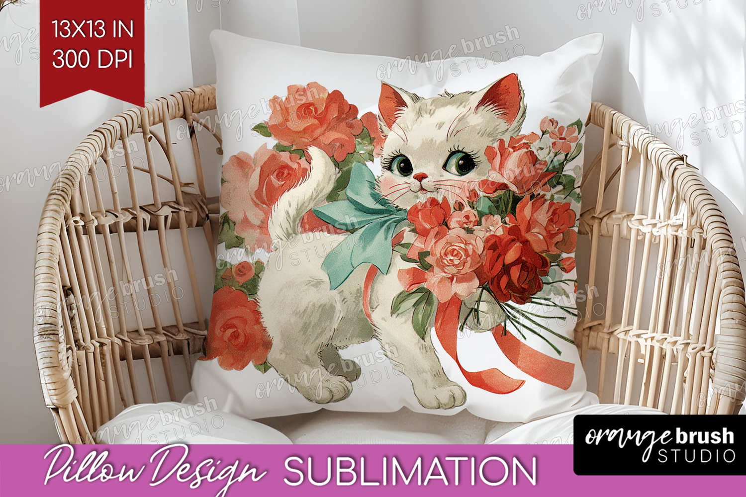 Vintage Valentines Day Pillow Sublimation - Retro Animal PNG product image 1