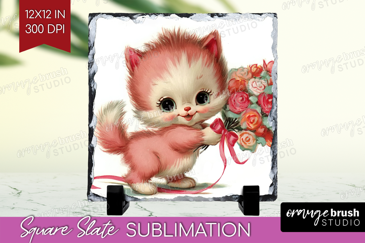 Vintage Valentines Day Slate PNG - Retro Animal Square Slate product image 1