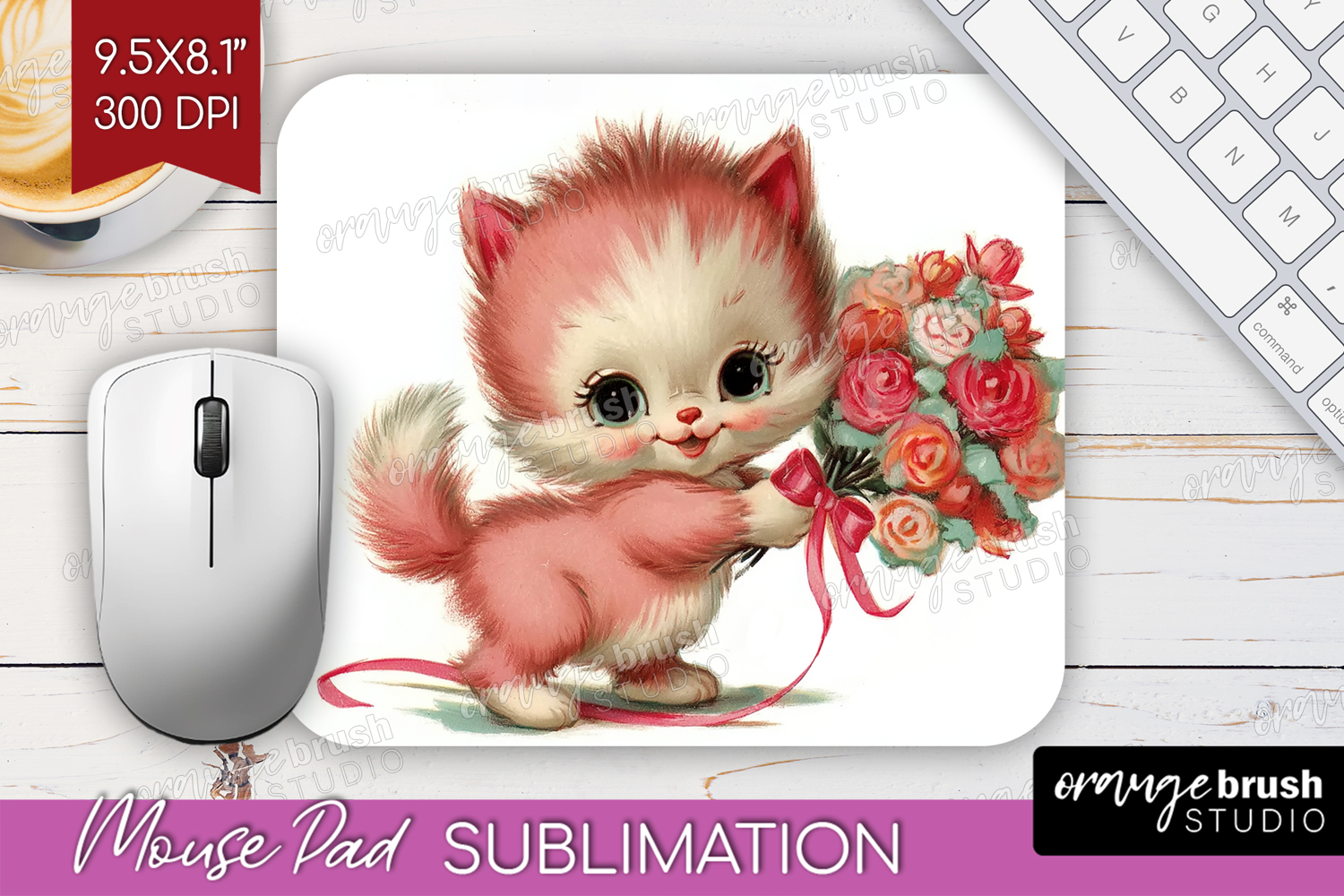 Vintage Valentines Day Mouse Pad Sublimation - Retro Animal product image 1