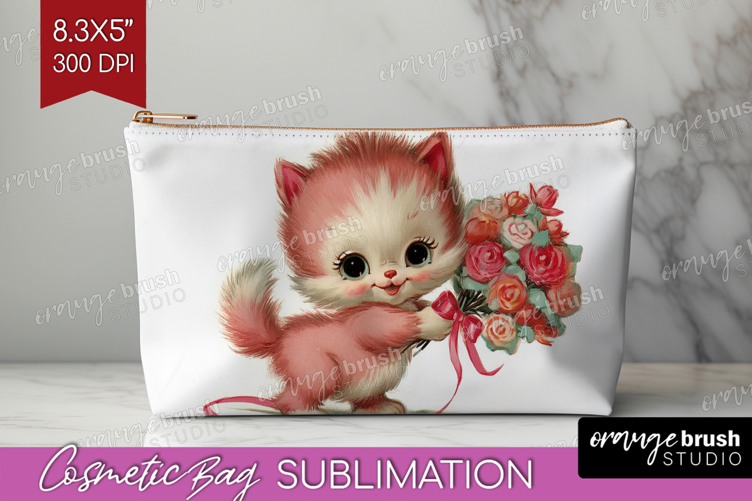 Vintage Valentines Day Cosmetic Bag - Retro Animal Makeup product image 1