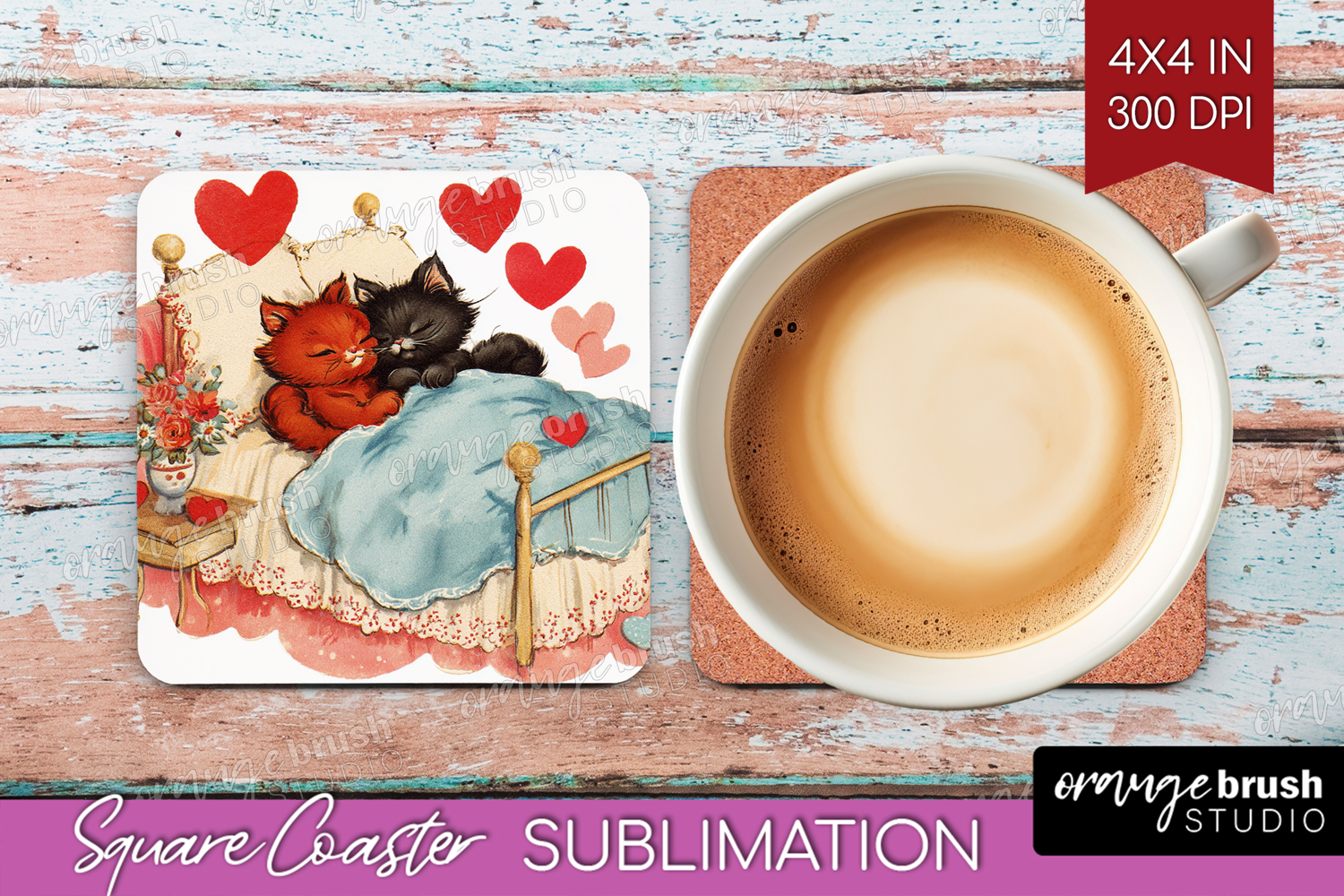 Vintage Valentines Day Square Coaster - Retro Animal Coaster product image 1
