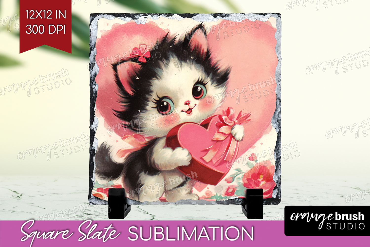 Vintage Valentines Day Slate PNG - Retro Animal Square Slate product image 1