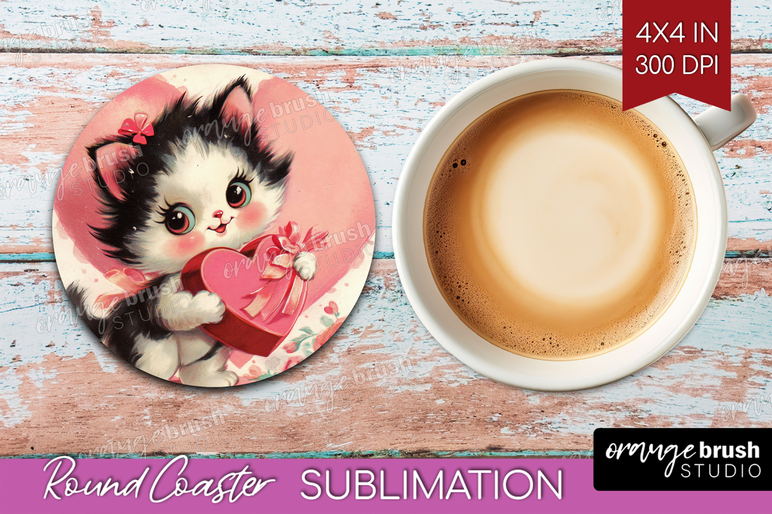 Vintage Valentines Day Round Coaster - Retro Animal Coaster product image 1