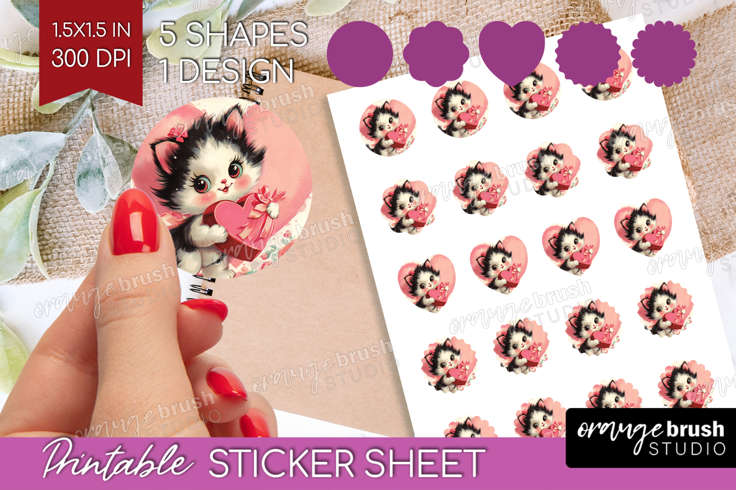 Vintage Valentines Day Round Sticker - Retro Animal Sticker product image 1