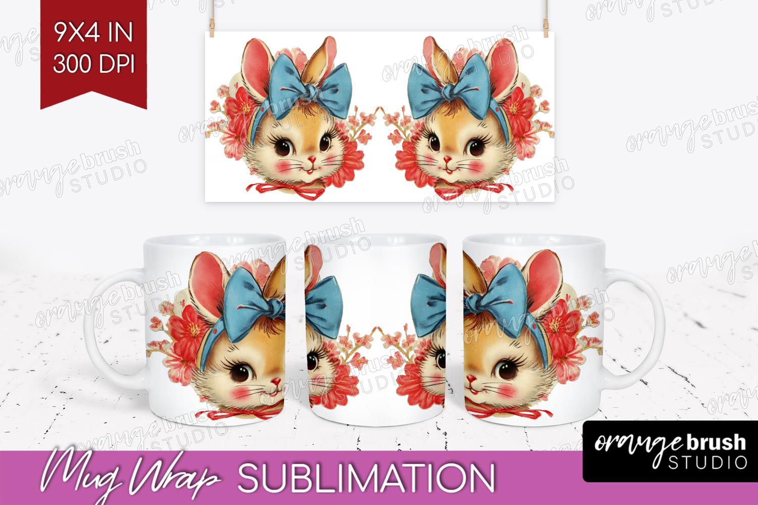 Vintage Valentines Day Mug Wrap - Retro Animal Mug PNG product image 1