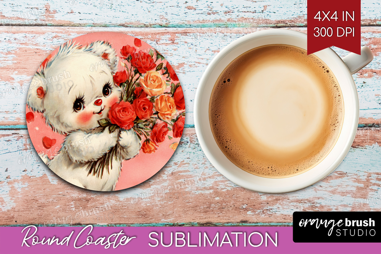 Vintage Valentines Day Round Coaster - Retro Animal Coaster product image 1