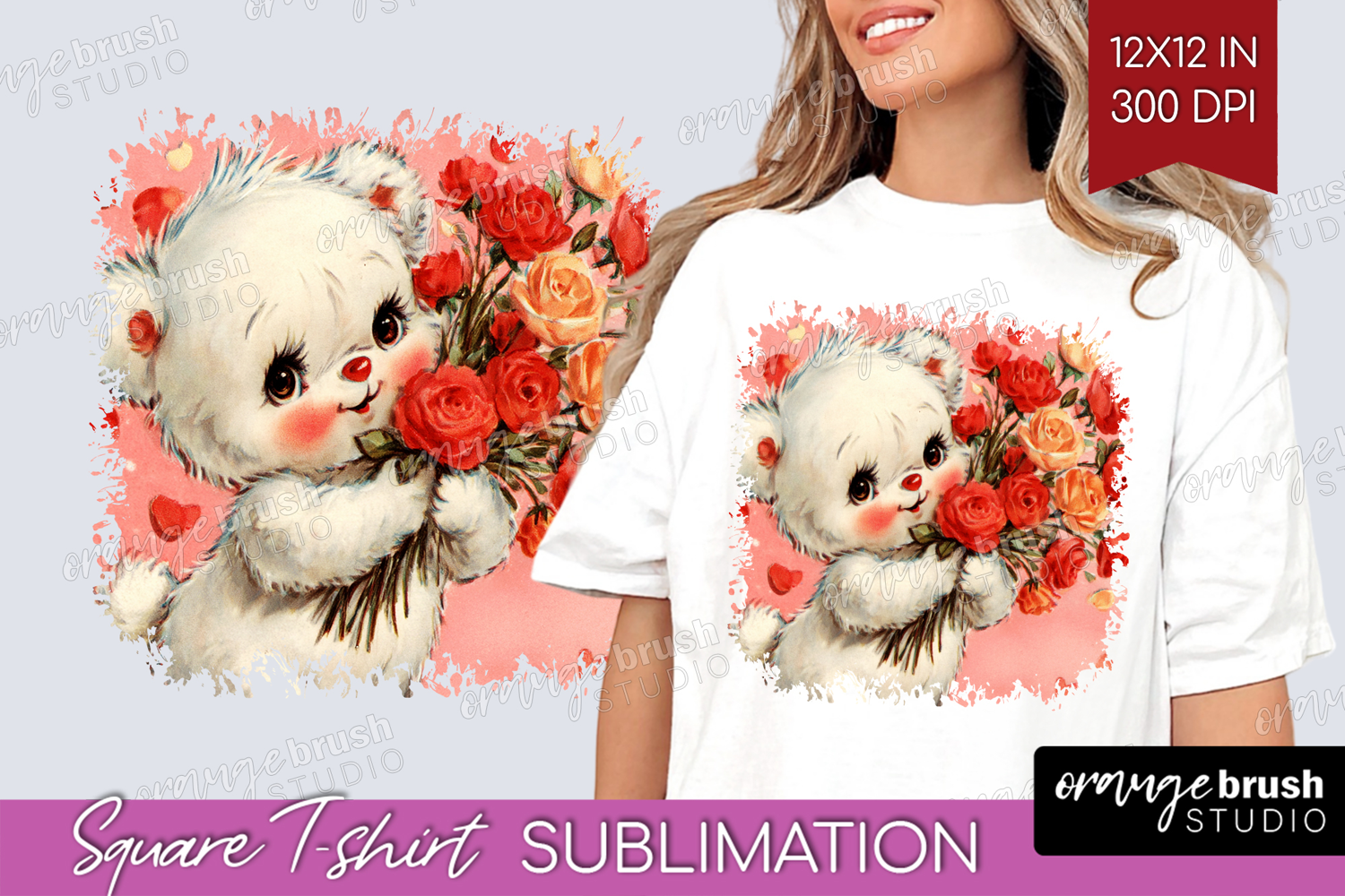 Vintage Valentines Day Square Tshirt Background - Retro PNG product image 1