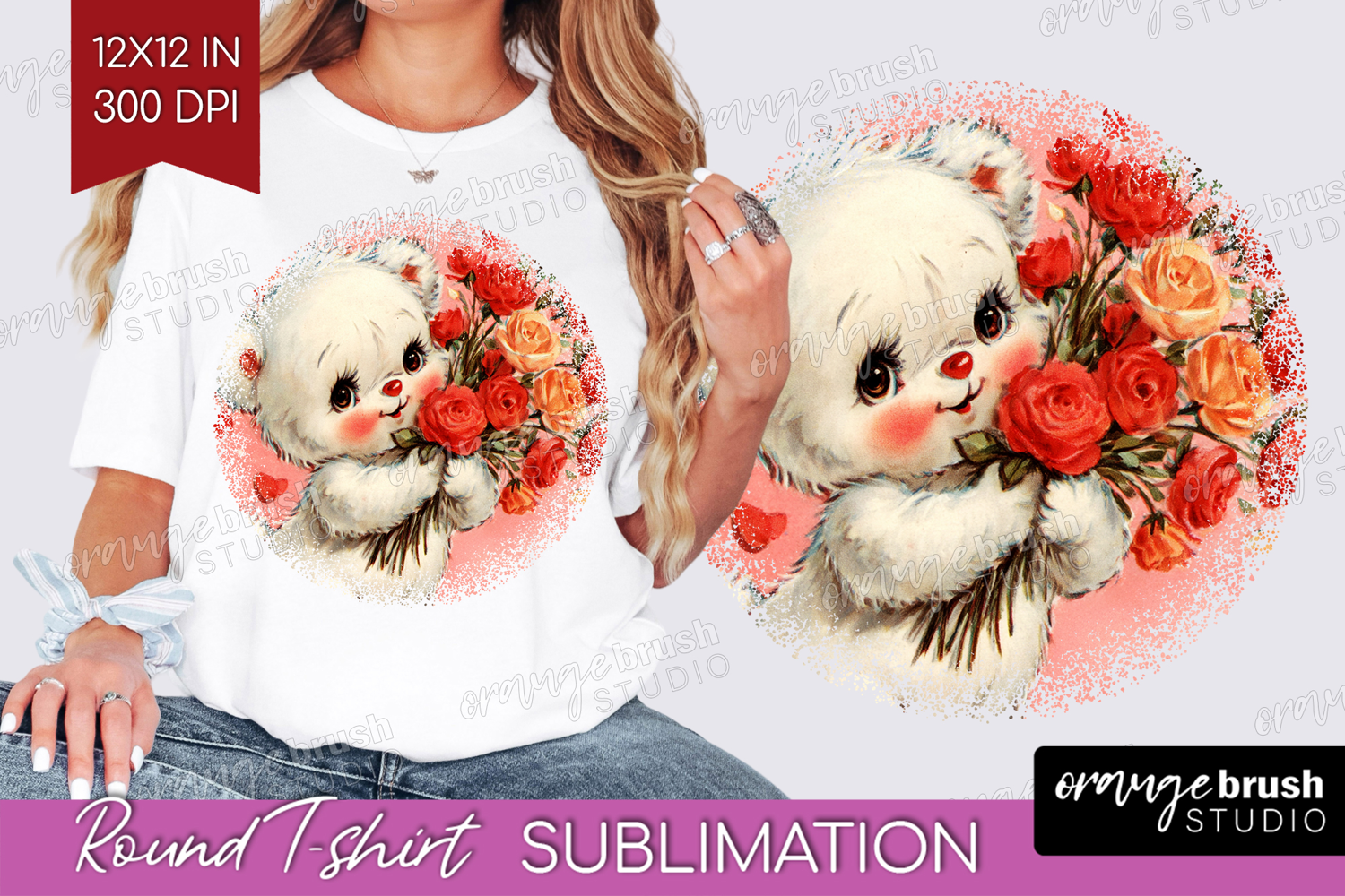Vintage Valentines Day Round Tshirt Background - Retro PNG product image 1