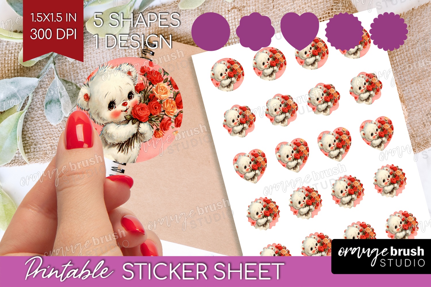 Vintage Valentines Day Round Sticker - Retro Animal Sticker product image 1