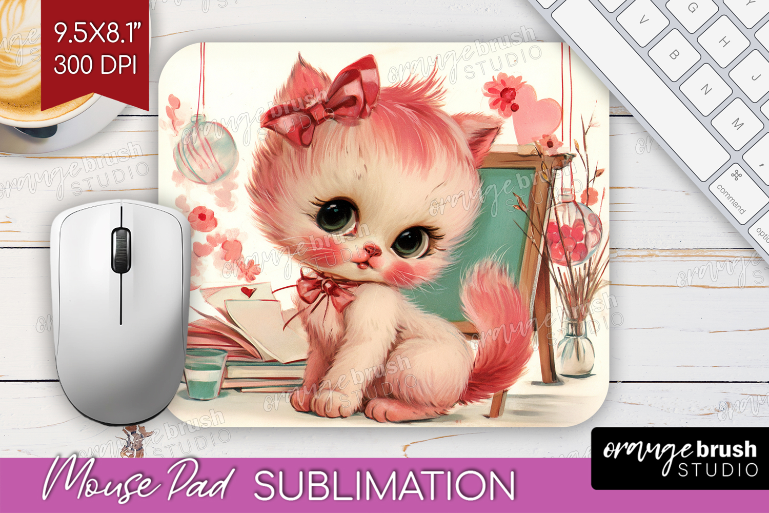 Vintage Valentines Day Mouse Pad Sublimation - Retro Animal product image 1
