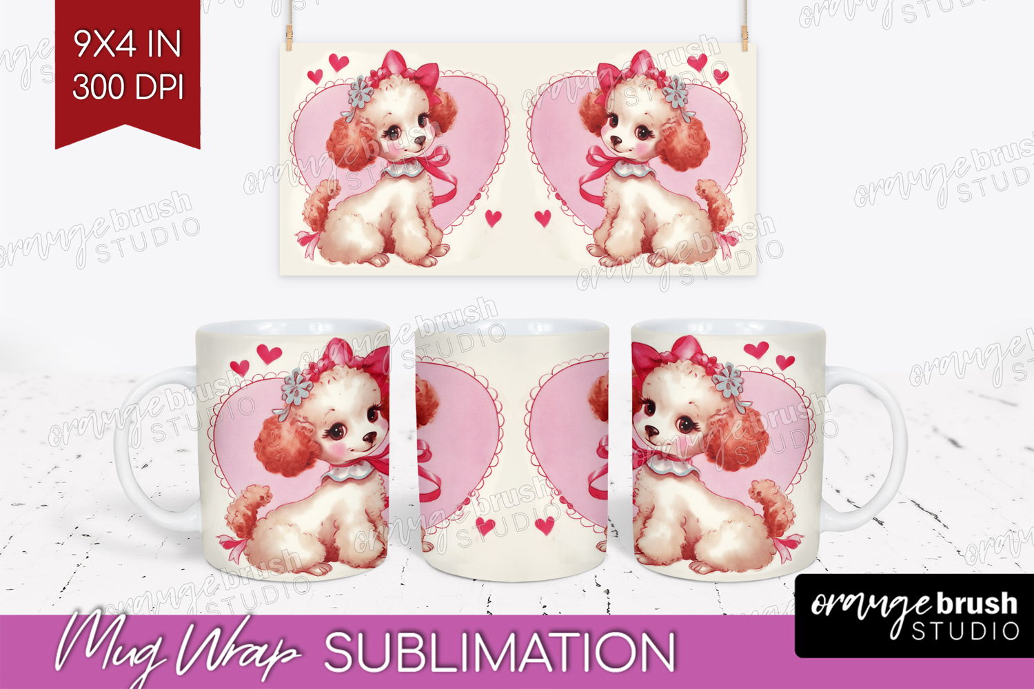 Vintage Valentines Day Mug Wrap - Retro Animal Mug PNG product image 1