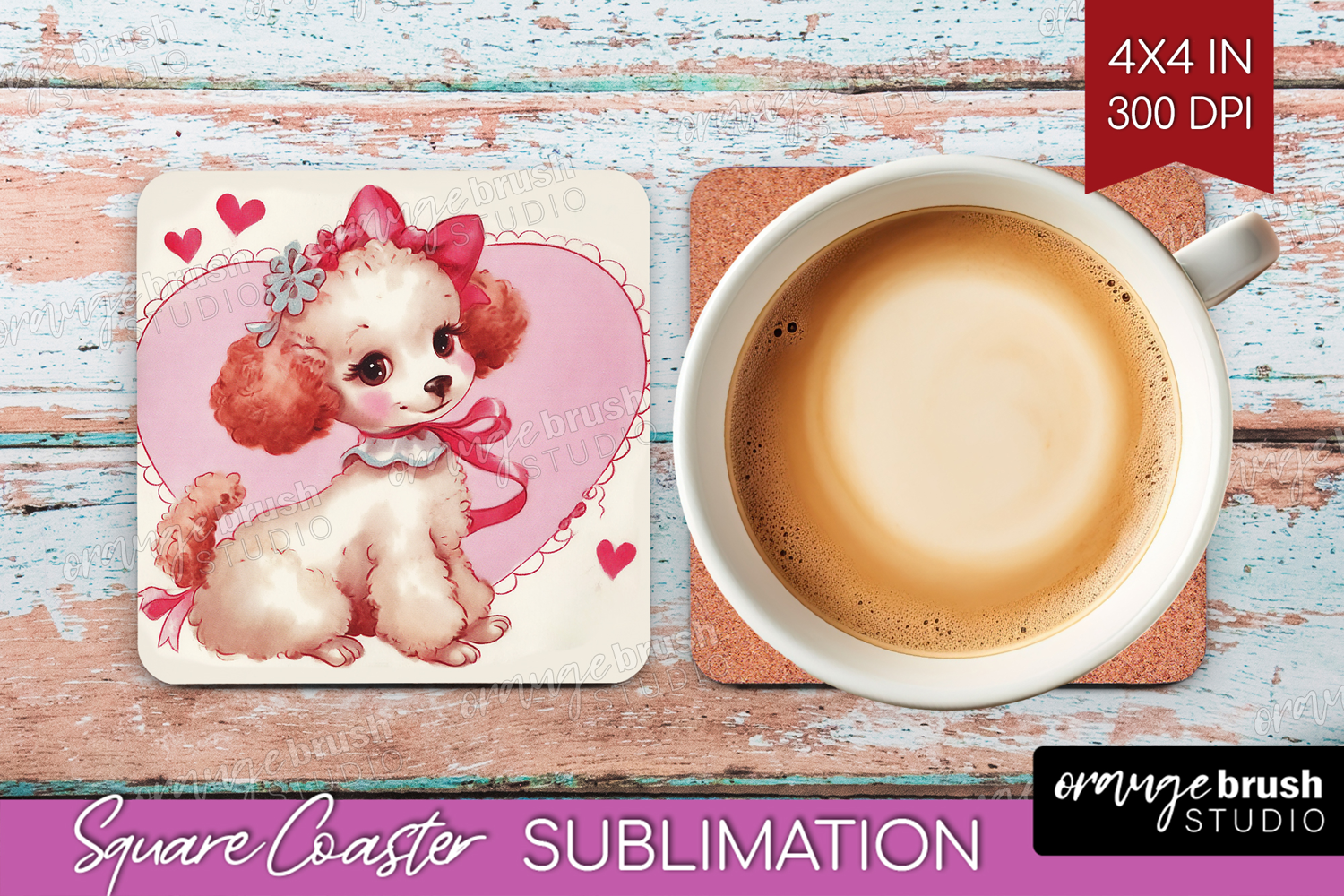 Vintage Valentines Day Square Coaster - Retro Animal Coaster product image 1