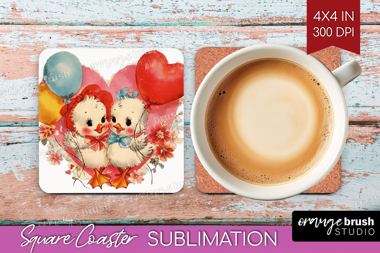 Vintage Valentines Day Square Coaster - Retro Animal Coaster product image 1