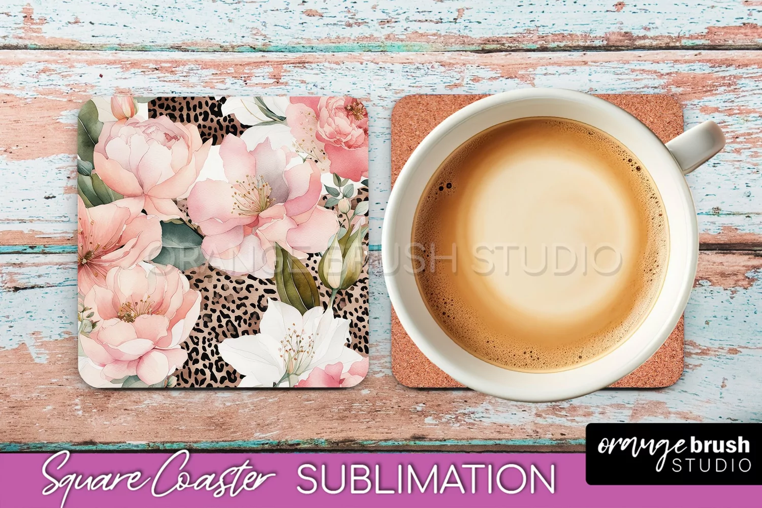 Watercolor Flowers Square Coaster - Floral Pink Sublimation product image 1