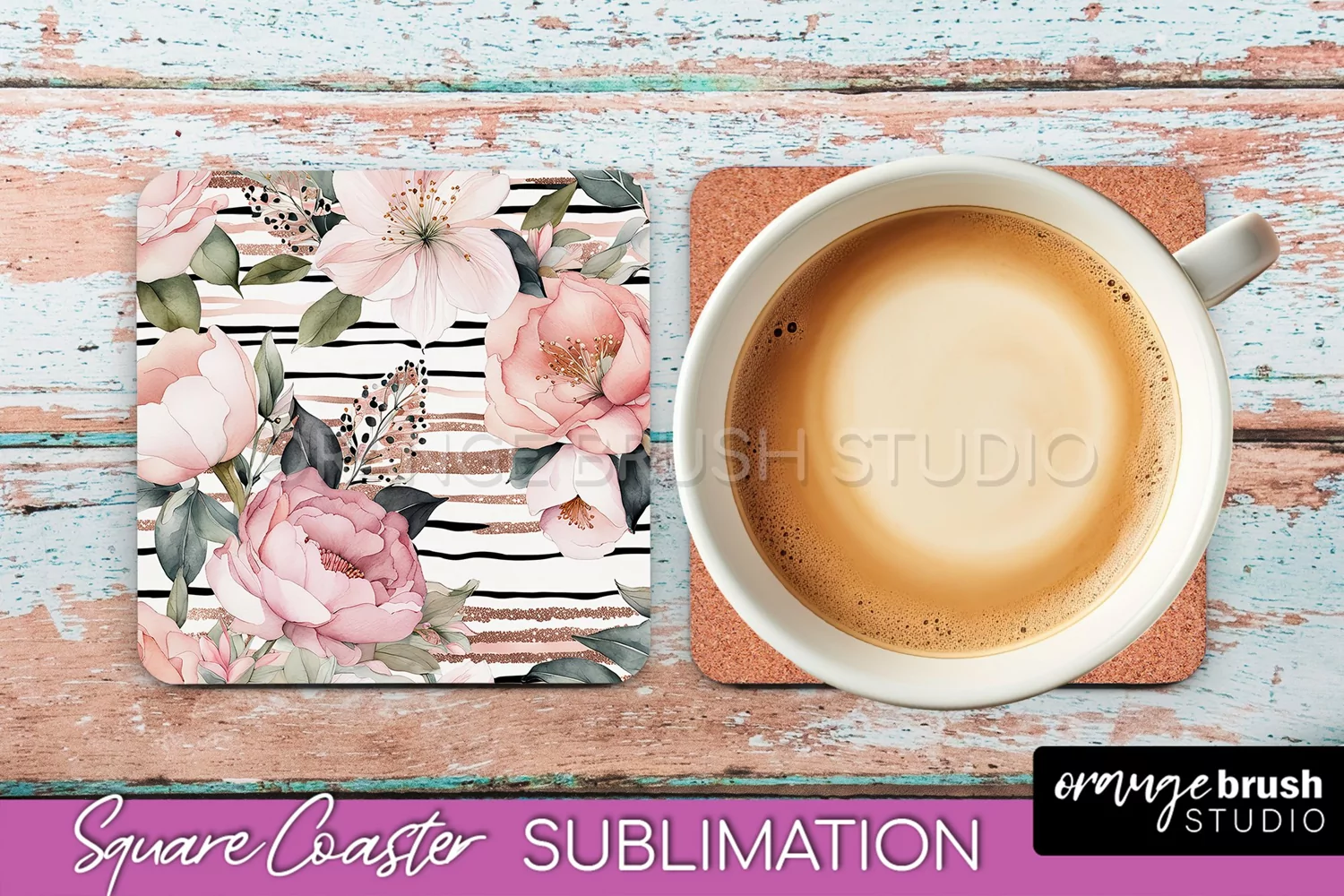 Watercolor Flowers Square Coaster - Floral Pink Sublimation product image 1