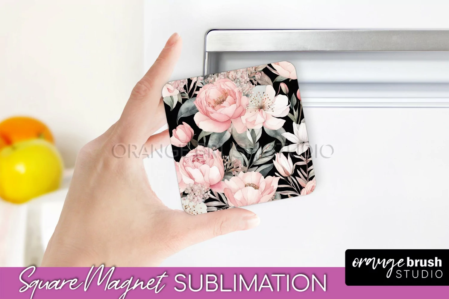 Pink Flowers Magnet Sublimation - Watercolor Magnet Design product image 1