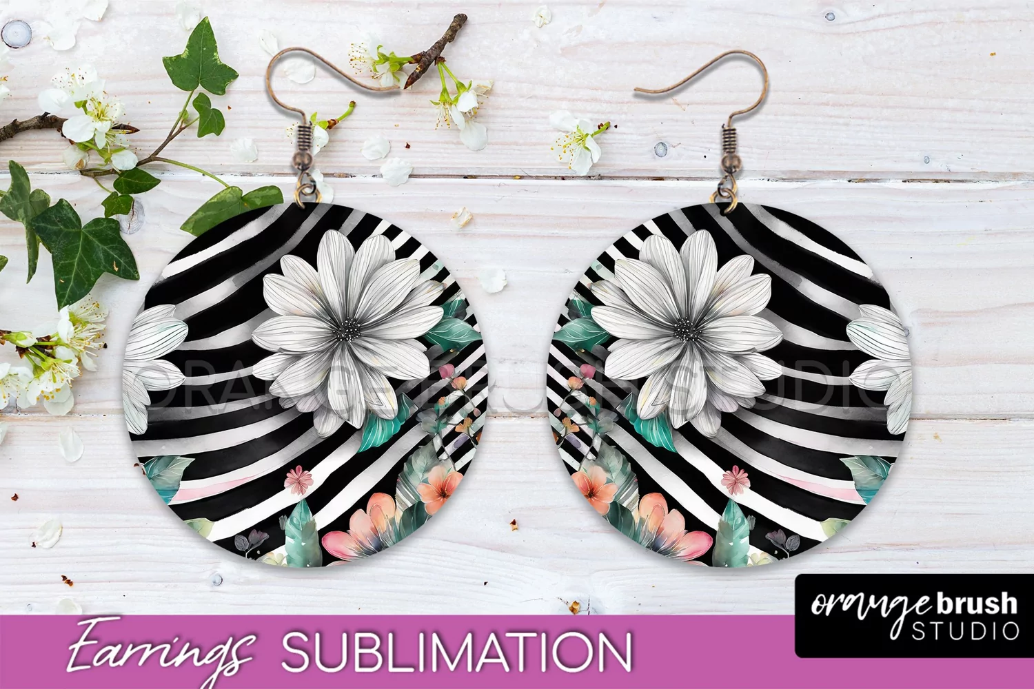 Watercolor Flowers Earrings, Pink Floral Earring Sublimation product image 1