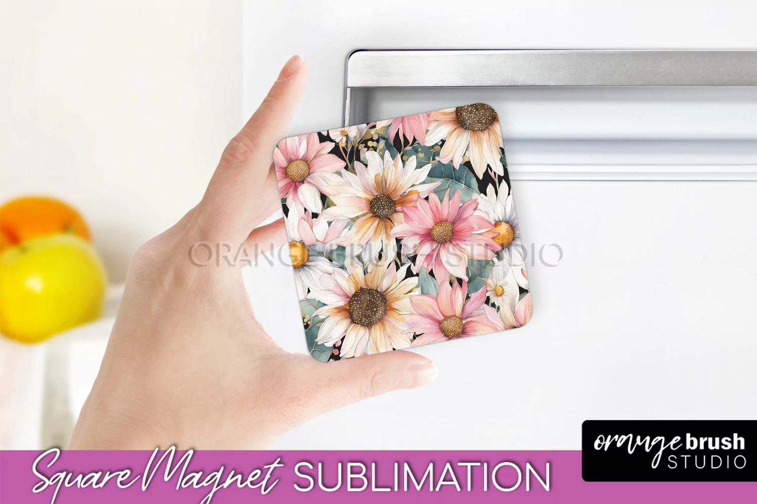 Pink Flowers Magnet Sublimation - Watercolor Magnet Design product image 1